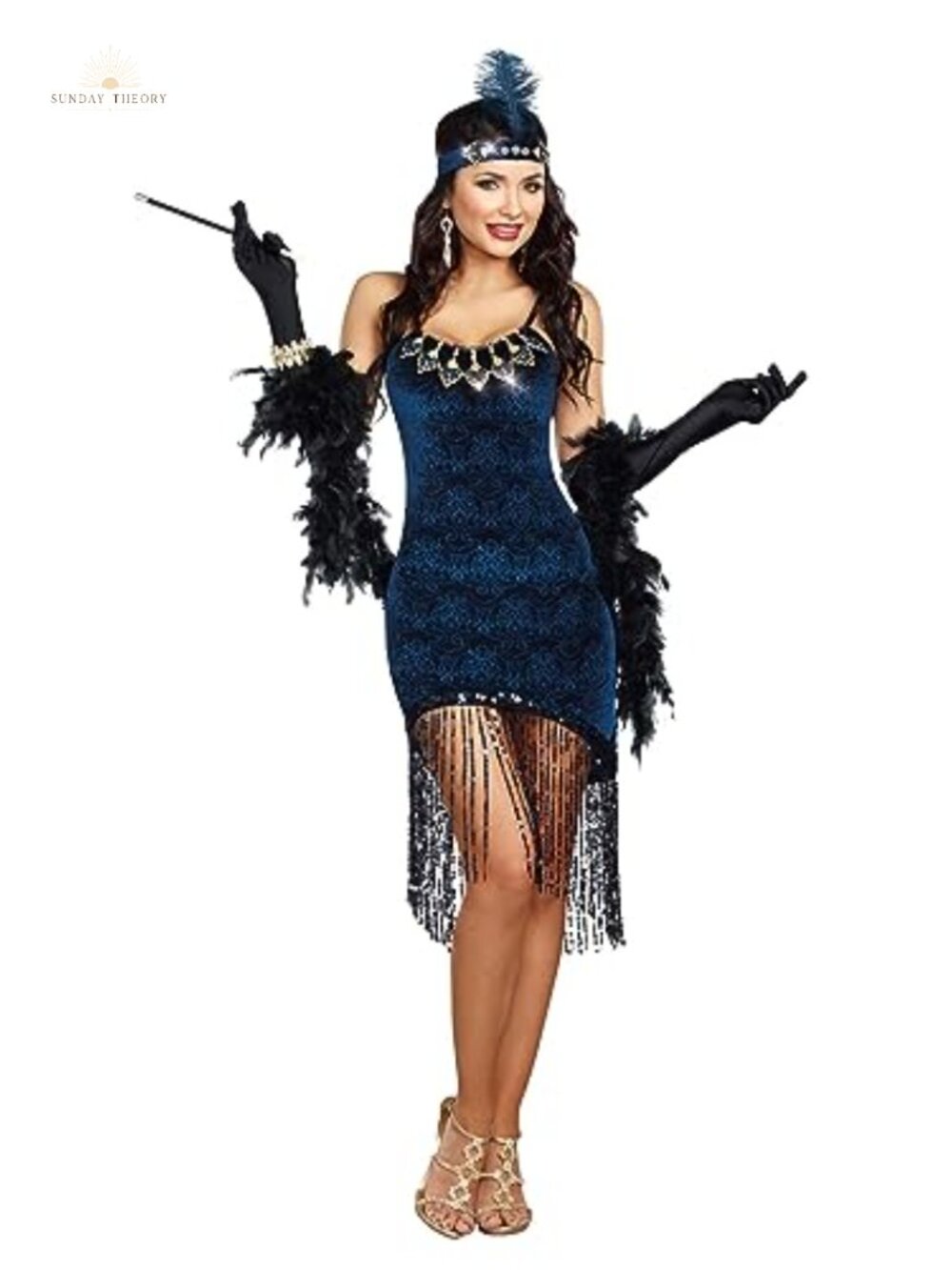Dreamgirl Flapper Costume Textured Velvet Dress Sequin Headpiece